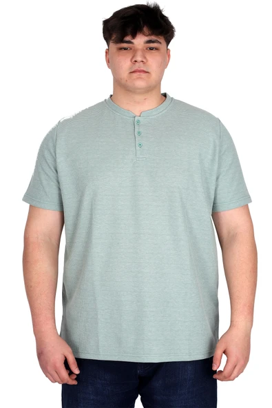 Mode XL Büyük Beden Erkek Hakim Yaka Tişört Waffle U20036 Çağla ürün görseli 1