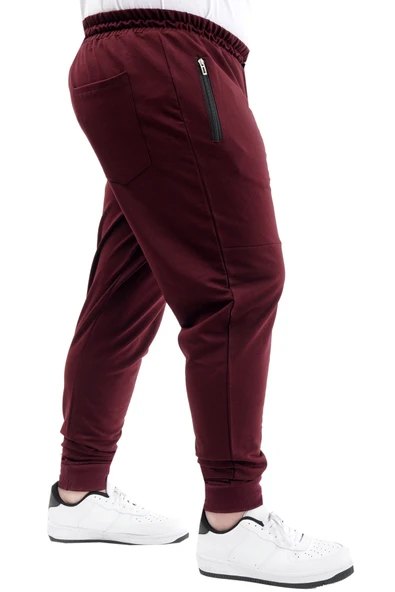 Mode XL Büyük Beden Eşofman Altı Dar Paça Zippered 22501 Mürdüm - Resim 3