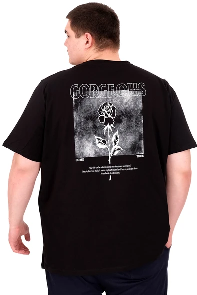 Mode XL Büyük Beden Erkek T-Shirt Bisiklet Yaka GORGEOUS U25022 Siyah - Resim 4