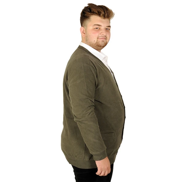 Mode XL Büyük Beden Erkek Hırka Vanize Selanik Düğmeli 20548 Haki - 3