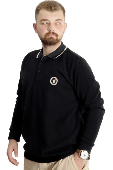 Mode XL Büyük Beden Erkek Sweat Polo Selanik Horse 23440 Siyah - Resim 2