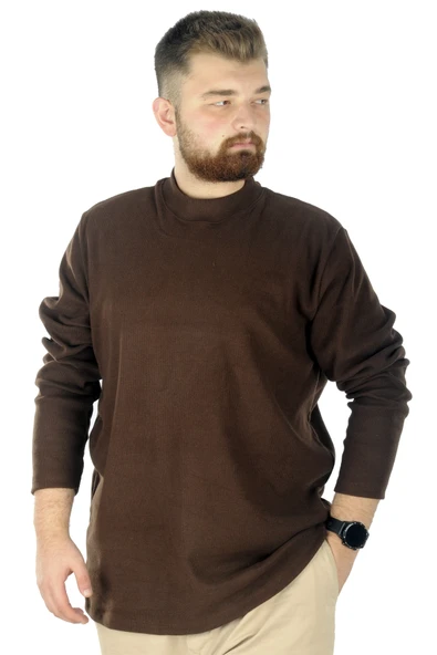 Mode XL Büyük Beden Uzun Kol Yarım Balıkçı Kazak 22558 Sütlü Kahve