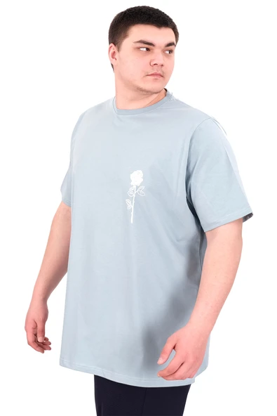 Mode XL Büyük Beden Erkek T-Shirt Bisiklet Yaka GORGEOUS U25022 Mavi - Resim 4