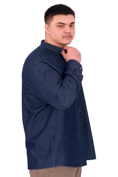 Mode XL Büyük Beden Erkek Uzun Kol Kot Gömlek U24391 Lacivert - 2