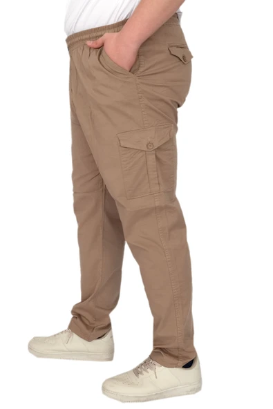 Mode XL Büyük Beden Pantolon Keten Kargo Jogger Milano 21912 Cappuccino - Resim 2