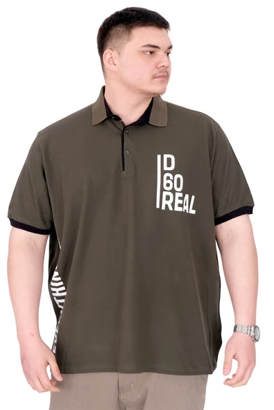 Mode XL Büyük Beden Erkek T-Shirt Polo Yaka REAL U25309 Haki ürün görseli