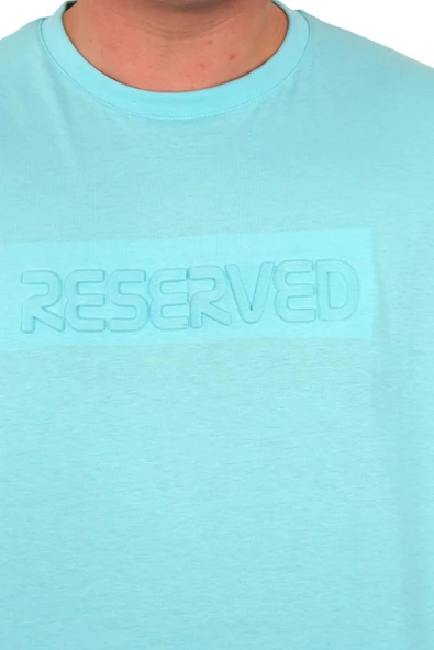 Mode XL Büyük Beden Erkek T-Shirt Bisiklet Yaka Reseve U25017 Turkuaz - Resim 4