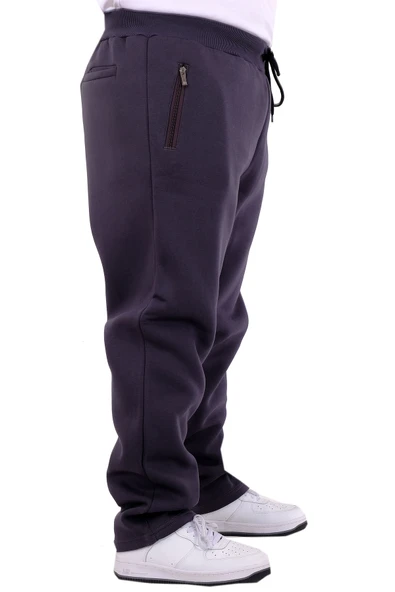 Mode XL Büyük Beden Erkek 3 İplik Eşofman Altı Fermuarlı Düz Paça 22507 Füme - Resim 3