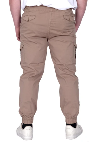 Mode XL Büyük Beden Erkek Pantolon Keten Kargo Jogger 21911 Cappucino - 3
