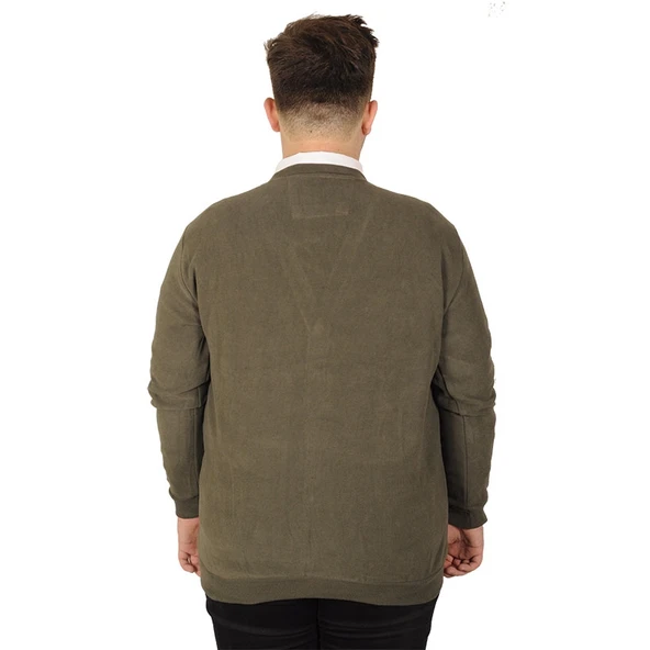 Mode XL Büyük Beden Erkek Hırka Vanize Selanik Düğmeli 20548 Haki - 2