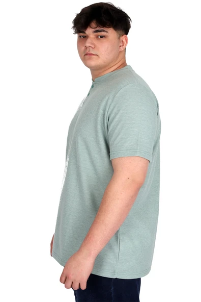 Mode XL Büyük Beden Erkek Hakim Yaka Tişört Waffle U20036 Çağla - Resim 3