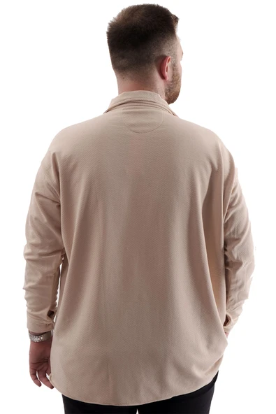 Mode XL Büyük Beden Erkek Gömlek Apas Yaka Uzun Kol JAKAR U24381 Bej - 4