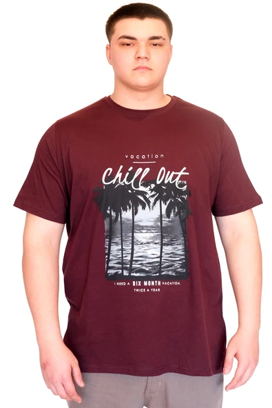 Mode XL Büyük Beden Erkek T-Shirt Bisiklet Yaka CHILL OUT Baskılı U25008 Mürüdm ürün görseli