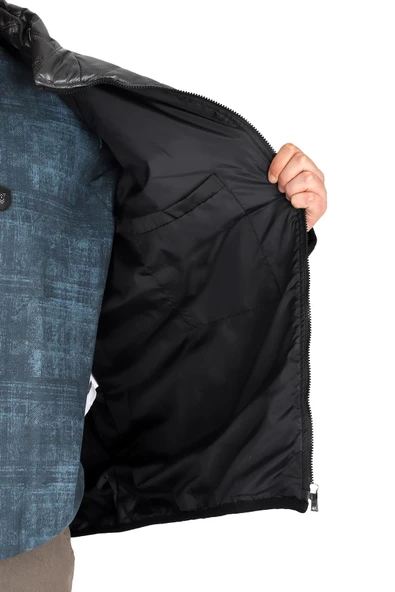 Mode XL Büyük Beden Erkek Dik Yaka Kapitone Mont U24615 Antrasit - Resim 5