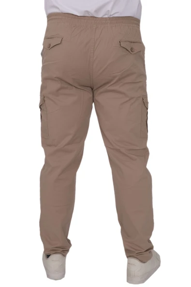 Mode XL Büyük Beden Pantolon Keten Kargo Jogger Milano 21912 Cappuccino - Resim 3