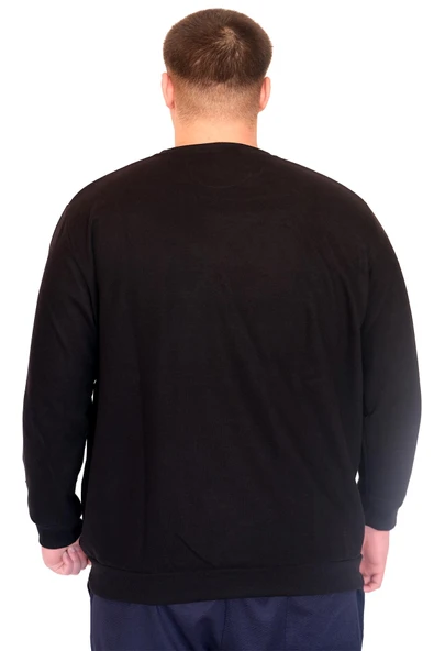 Mode XL Büyük Beden Erkek Bisiklet Yaka Sweatshirt Selanik U24441 Siyah - Resim 3