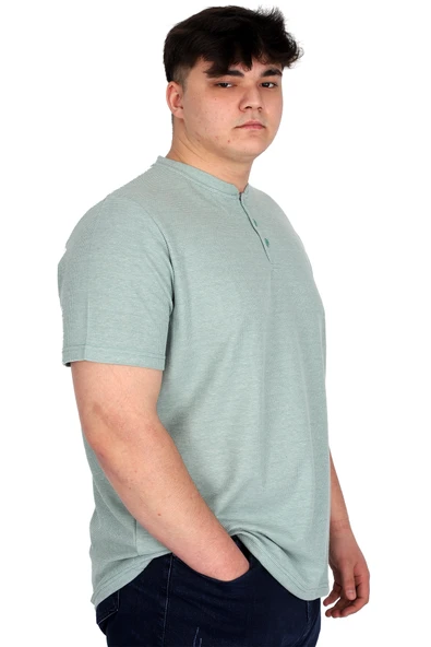 Mode XL Büyük Beden Erkek Hakim Yaka Tişört Waffle U20036 Çağla - Resim 2