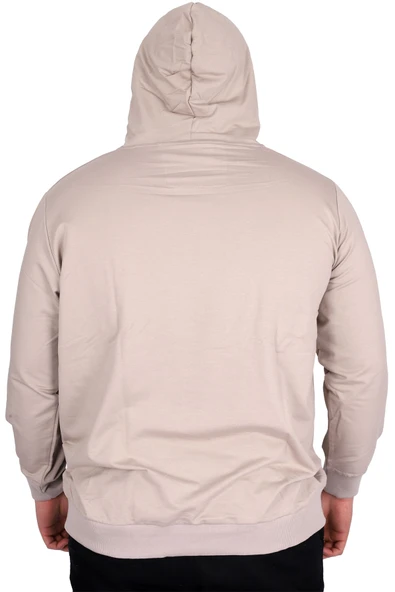 Mode XL Büyük Beden Erkek Basic Sweatshirt Kapüşonlu Kanguru Cep U24166 Gri - Resim 4