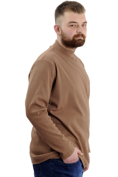 Mode XL Büyük Beden Uzun Kol Yarım Balıkçı Kazak 22558 Sütlü Kahve - 6