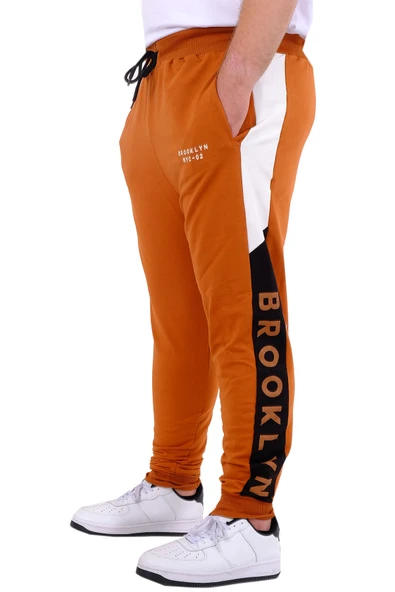 Mode XL Büyük Beden Erkek Eşofman Altı İnterlok Garnili BROOKLYN 24517 Tarçın - Resim 2