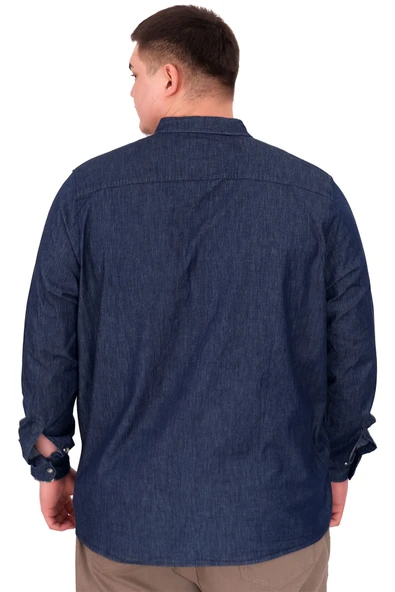 Mode XL Büyük Beden Erkek Uzun Kol Kot Gömlek U24391 Lacivert - 3
