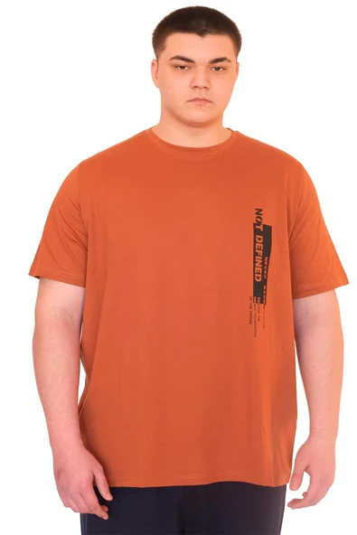 Mode XL Büyük Beden Erkek T-Shirt Bisiklet Yaka NOT DEFINETS Baskılı U25009 Tarçın ürün görseli