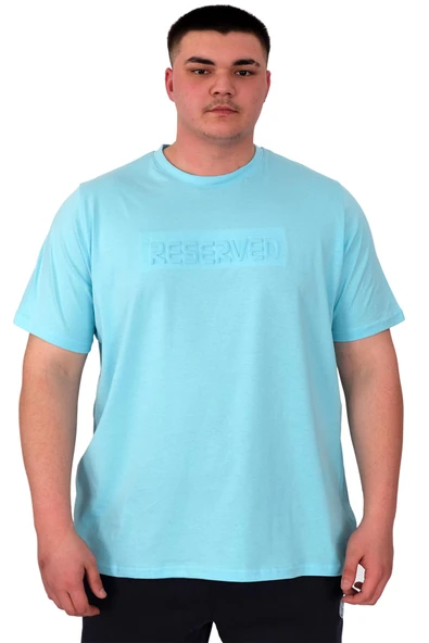 Mode XL Büyük Beden Erkek T-Shirt Bisiklet Yaka Reseve U25017 Turkuaz ürün görseli