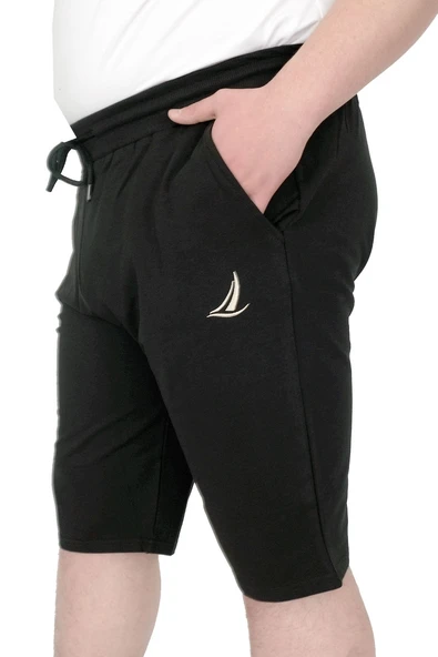 Mode XL Büyük Beden Erkek Şort 2 İplik Nakışlı U25502 Siyah - 2