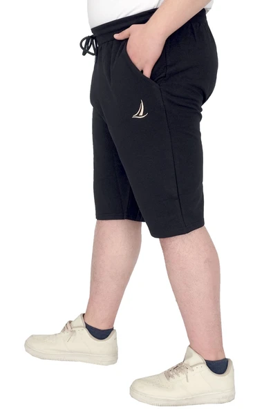 Mode XL Büyük Beden Erkek Şort 2 İplik Nakışlı U25502 Siyah - 3
