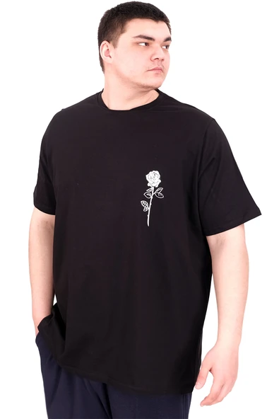 Mode XL Büyük Beden Erkek T-Shirt Bisiklet Yaka GORGEOUS U25022 Siyah - Resim 3