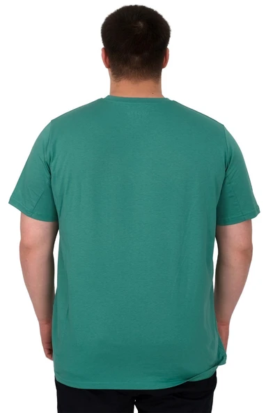 Mode XL Büyük Beden Erkek T-Shirt Bisiklet Yaka Reseve U25017 Çağla - Resim 4