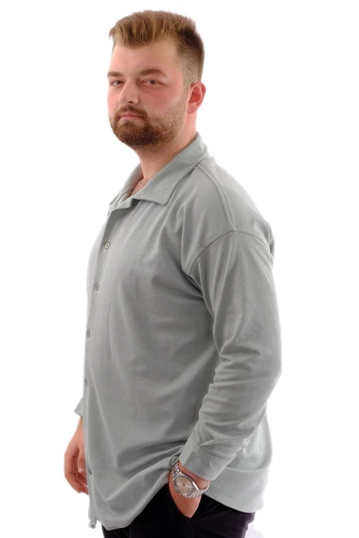 Mode XL Büyük Beden Erkek Gömlek Apas Yaka Uzun Kol JAKAR U24381 Çağla - 2