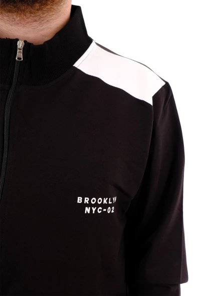 Mode XL Büyük Beden Erkek Eşofman Üstü Dik Yaka Fermuarlı BROOKLYN U24522 Siyah-Ekru - 5