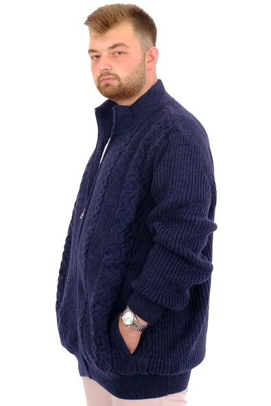 Mode XL Büyük Beden Erkek Örme Desenli Hırka RAİL 24210 Lacivert - 2