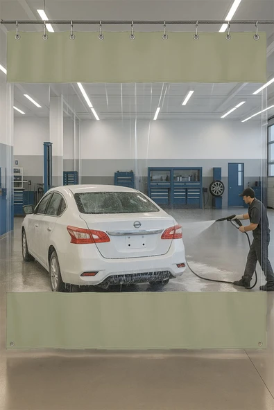 sizenelazım 0.80mm Şeffaf Oto Servis ve Yıkama Ara Bölme Perdesi 12 Renk Yükseklik 300 cm x Genişlik 650 cm ürün görseli