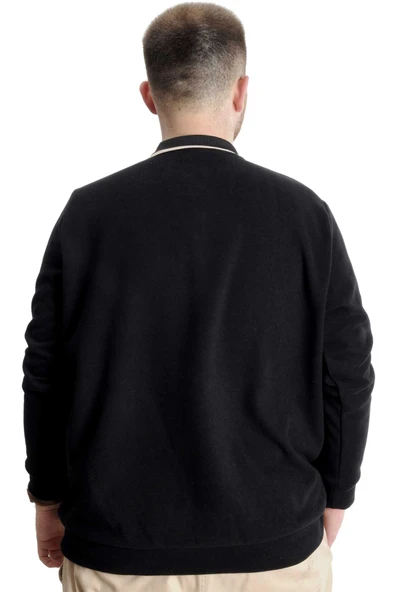 Mode XL Büyük Beden Erkek Sweat Polo Selanik Horse 23440 Siyah - Resim 4