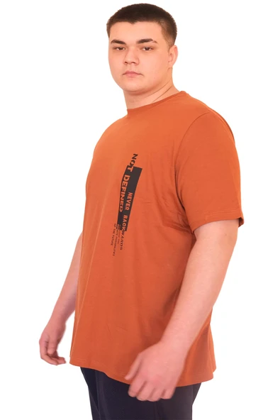 Mode XL Büyük Beden Erkek T-Shirt Bisiklet Yaka NOT DEFINETS Baskılı U25009 Tarçın - Resim 2