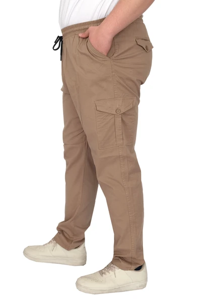 Mode XL Büyük Beden Pantolon Keten Kargo Jogger Milano 21912 Cappuccino ürün görseli 1