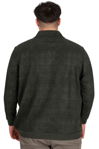 Mode XL Büyük Beden Erkek Polo Yaka Sweatshirt Baskılı Selanik U24440 Haki - Resim 4