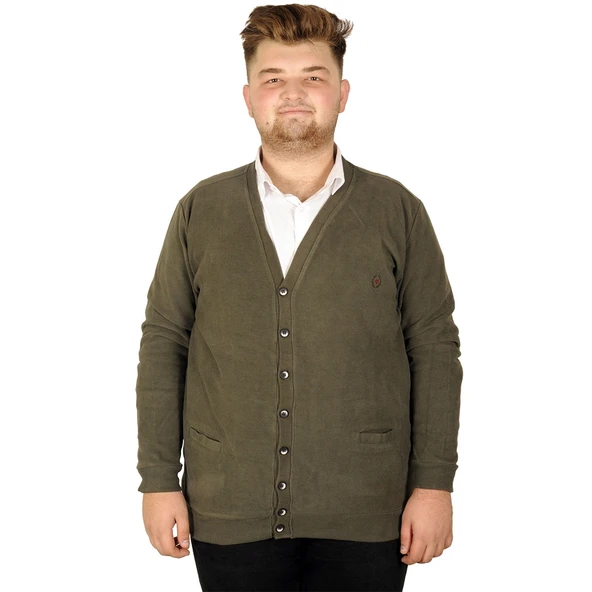 Mode XL Büyük Beden Erkek Hırka Vanize Selanik Düğmeli 20548 Haki