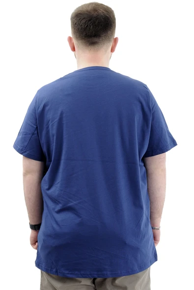 Mode XL Erkek Büyük Beden T-Shirt Pamuklu Baskılı Bisiklet Yaka Tişört NUMBER U24051 İndigo - Resim 4