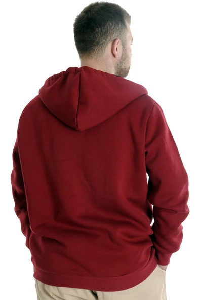 Mode XL Erkek Sweat Kapşonlu Fermuarlı 22531 Bordo - Resim 3