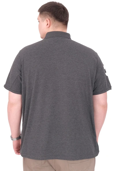 Mode XL Büyük Beden Erkek T-Shirt Polo Yaka H BROUDED U25312 Antrasit - Resim 4