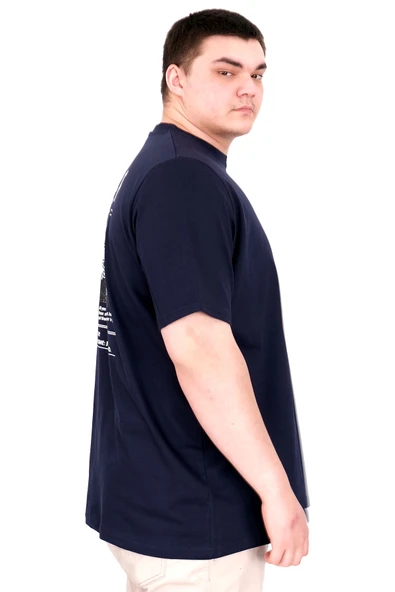 Mode XL Büyük Beden Erkek T-Shirt Bisiklet Yaka GREAT U25024 Lacivert - Resim 3
