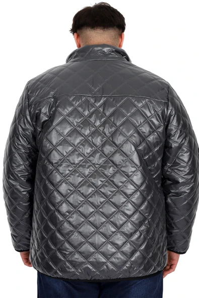 Mode XL Büyük Beden Erkek Dik Yaka Kapitone Mont U24615 Antrasit - Resim 3