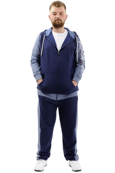 Mode XL Büyük Beden Erkek Eşofman Üstü Fermuarlı Kapüşonlu SPORT U24523 İndigo - Resim 2
