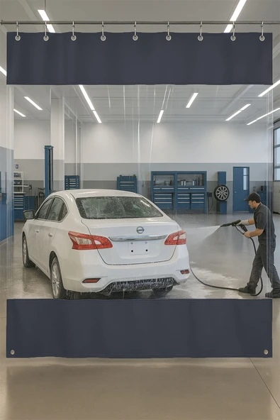 sizenelazım 0.80mm Şeffaf Oto Servis ve Yıkama Ara Bölme Perdesi 12 Renk Yükseklik 300 cm x Genişlik 800 cm ürün görseli