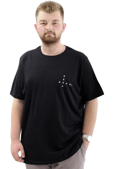 Mode XL Büyük Beden Erkek Tişört Baskılı Bisiklet Yaka Yumuşak Dokulu U24083 Siyah ürün görseli