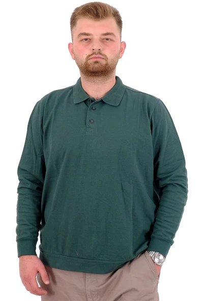 Mode XL Büyük Beden Erkek Polo Yaka Sweatshirt Nakışlı U24340 Nefti ürün görseli