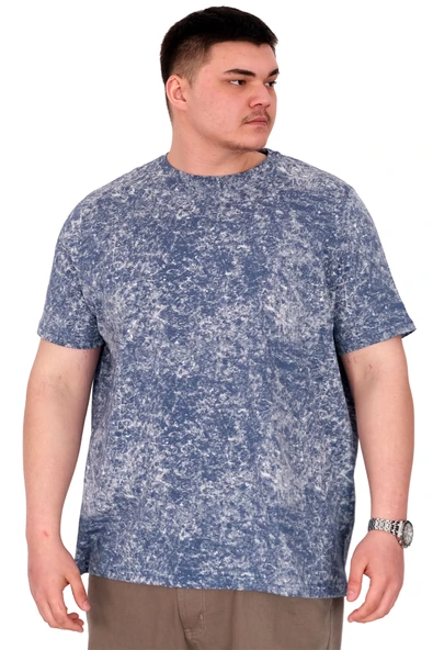 Mode XL Büyük Beden Erkek T-Shirt Bisiklet Yaka Aşındırma Baskı U20037 İndigo ürün görseli